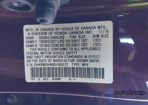 2016 Honda Cr-V Se z USA, uszkodzony, nr VIN 2HKRM3H46GH569372